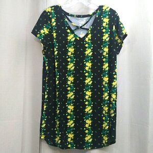 Floral Black and Yellow Long Stretchy Shirt Large Joe Boxer
